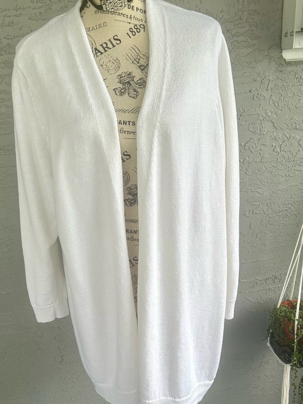 Eileen Fisher White Open-Front Knit Cardigan